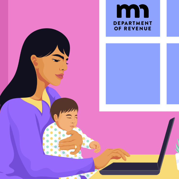 Woman working at a laptop computer with a child in her lap 